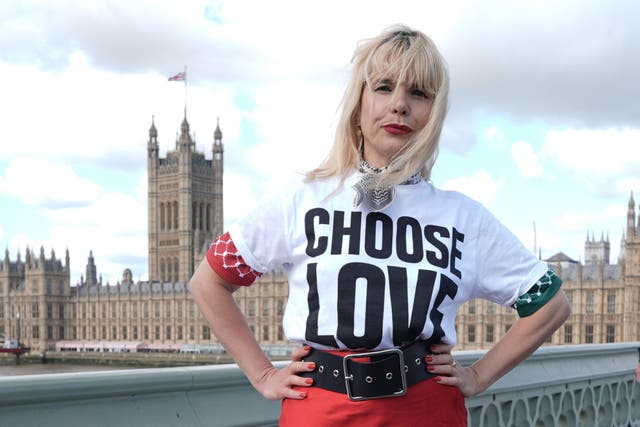 Paloma Faith joined Choose Love activists unveiling a banner with a message from a Gazan child (Stefan Rousseau/PA)