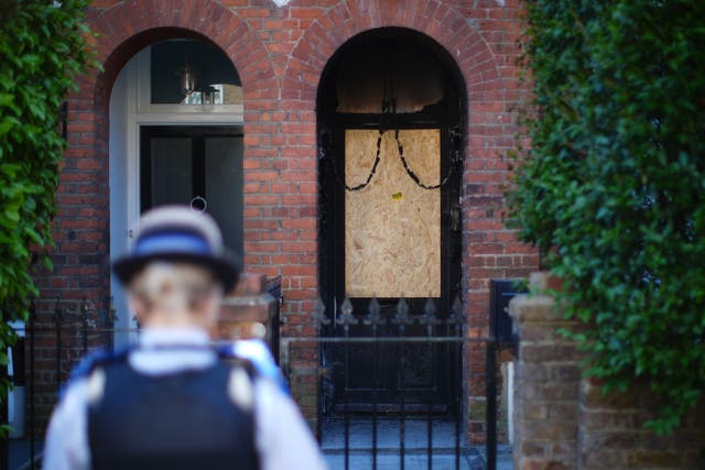 A view of the entrance to a property in Kentish Town, north London, after one of the fires (James Manning/PA)