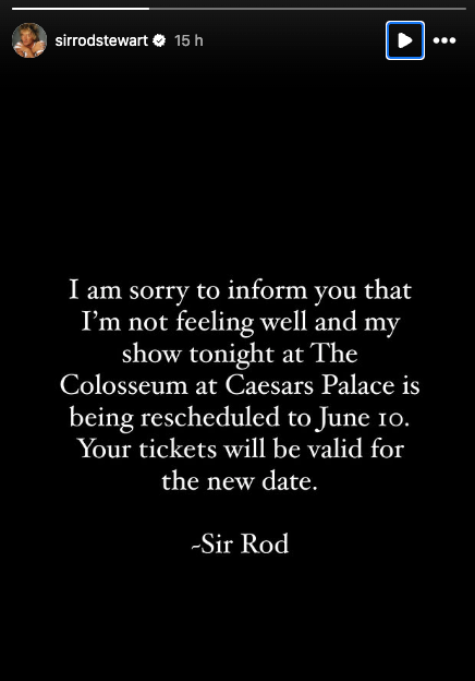 Rod Stewart canceled his Las Vegas show at the last minute