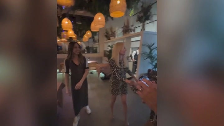 <p>Mel B reunites with Spice Girls at leopard print themed 50th birthday party.</p>