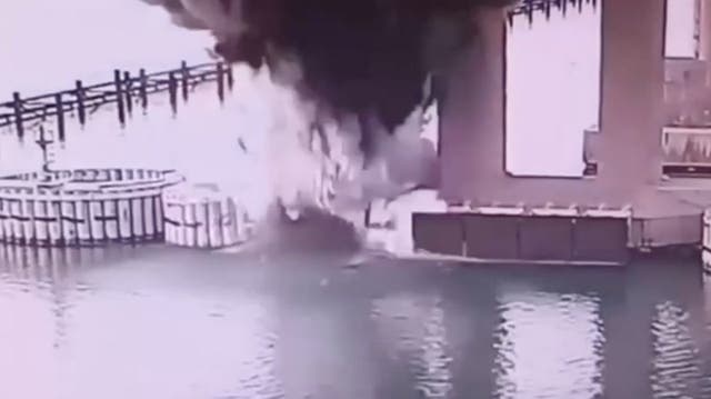 <p>Moment Russia’s Crimean bridge blown up in huge explosion by Ukraine forces.</p>