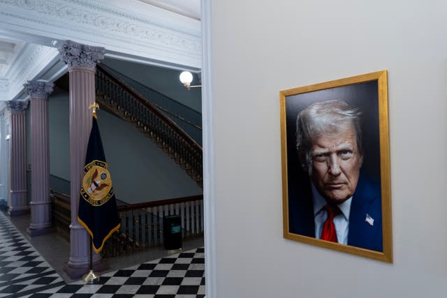 <p>The new official portrait of President Donald Trump hangs in the Eisenhower Executive Office Building on the White House campus, Monday, June 2, 2025, in Washington</p>
