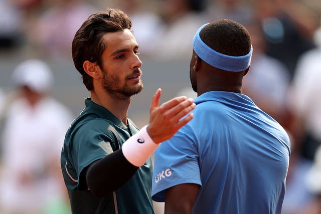 <p>Lorenzo Musetti after his win over Frances Tiafoe</p>