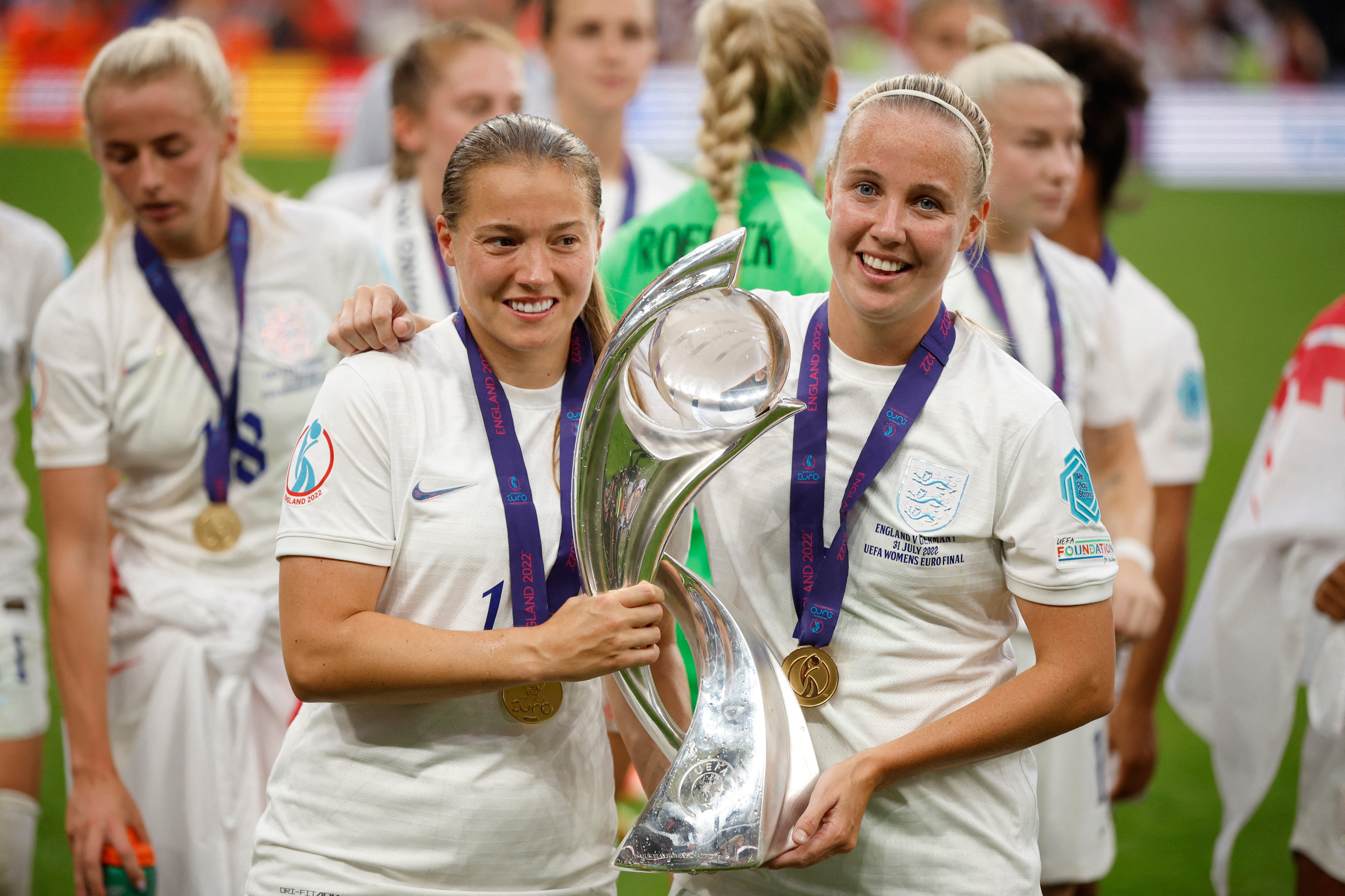 Kirby (left) helps the Lioness win European Cup 2022