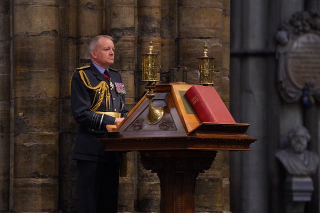 <p>Air Chief Marshal Sir Richard Knighton giving a reading during the annual Battle of Britain service at Westminster Abbey in September 2024</p>