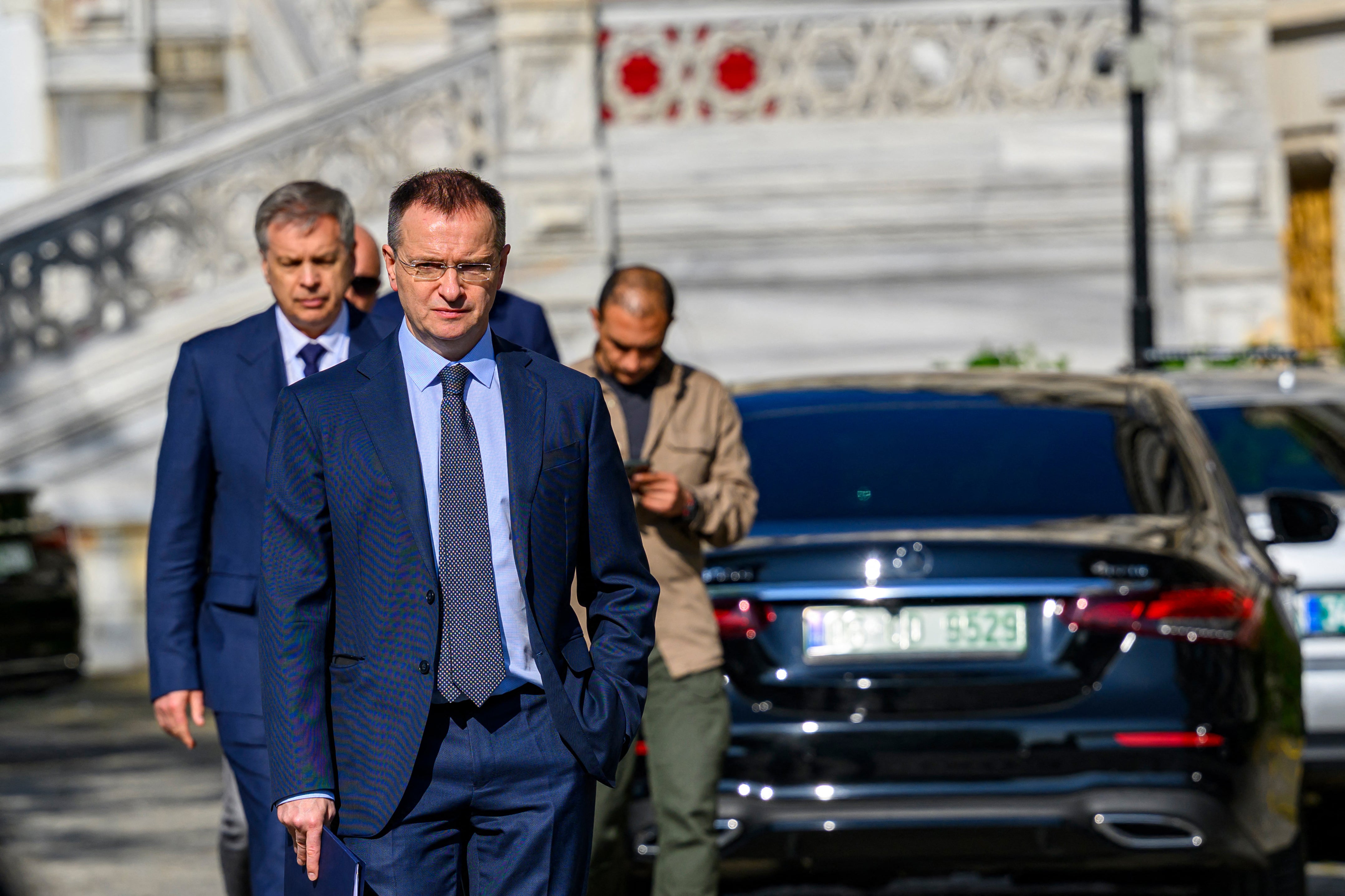 Vladimir Medinsky, head of the Russian delegation, arrives to deliver a statement to the press after a second round of direct talks between Ukrainian and Russian delegations in Istanbul, on June 2, 2025. Russia proposed a partial ceasefire of
