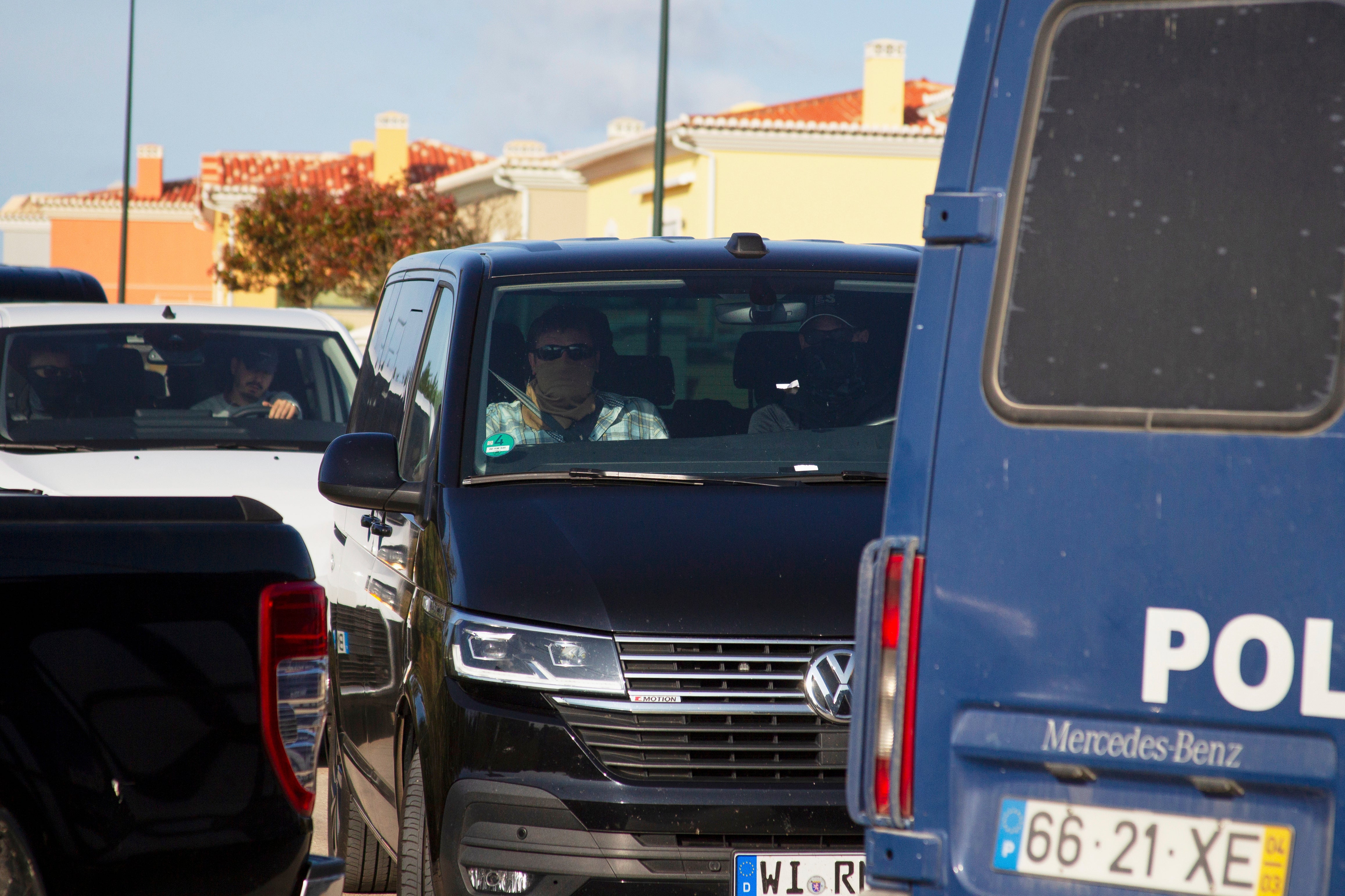 A convoy of vehicles of German police investigating the 2007 disappearance of British toddler Madeleine McCann arrive to carry out searches near Lagos in southern Portugal
