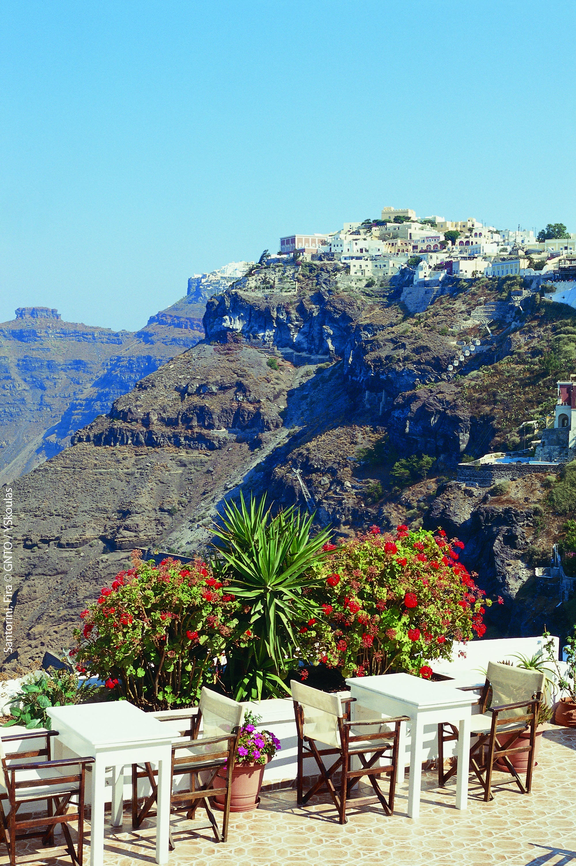 Fira's hotels and restaurants are yet to get busy in the Greek hotspot of Santorini