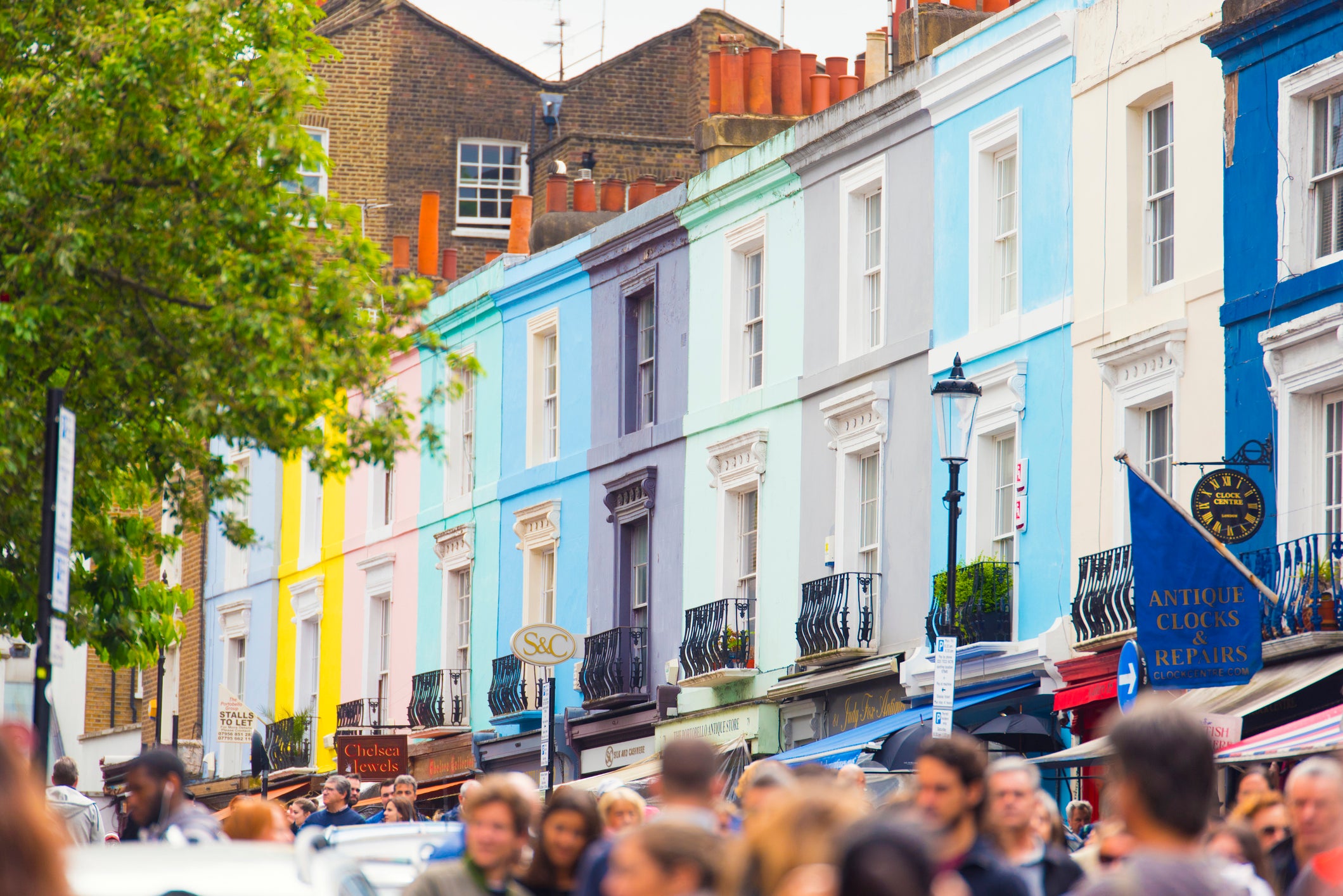 Notting Hill is known for Portobello Road Market which attracts thousands of weekly visitors