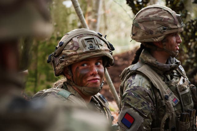 <p>Female soldiers of the 88th Gun Battery of the British army wait for an evening attack during the Allied Spirit 25 military exercise at the US 7th Army Training Command Joint Multinational Readiness Center in March, Germany</p>