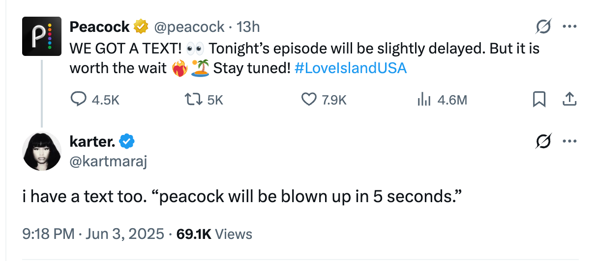 Love Island USA fans erupt at Peacock after season seven premiere delayed 4 Fan criticizes Peacock for releasing the ‘Love Island USA’ season seven premiere 40 minutes late
