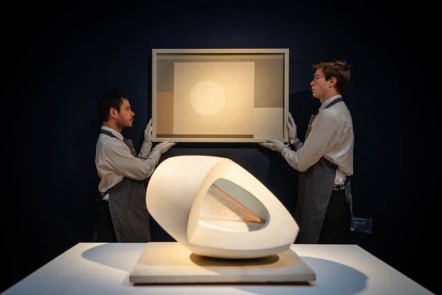 A sculpture by Dame Barbara Hepworth, Sculpture with Colour (Oval Form). (James Manning/PA)