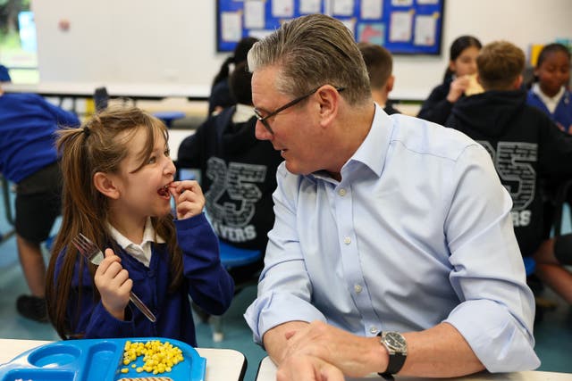 <p>Prime Minister Sir Keir Starmer during a visit to a school in Essex, following the Government’s announcement that over half a million more children are to get free school meals</p>