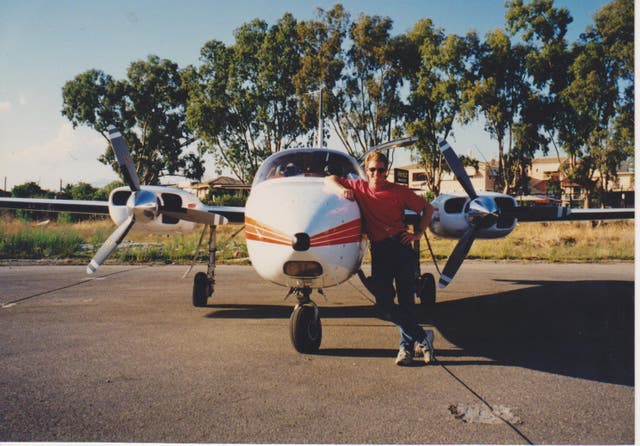 <p>The planes Kerry delivers don't have the performance to fly above storms, so he has to go through them. He's pictured above with a 1999 Piper Aerostar that he flew from Texas to Cyprus</p>