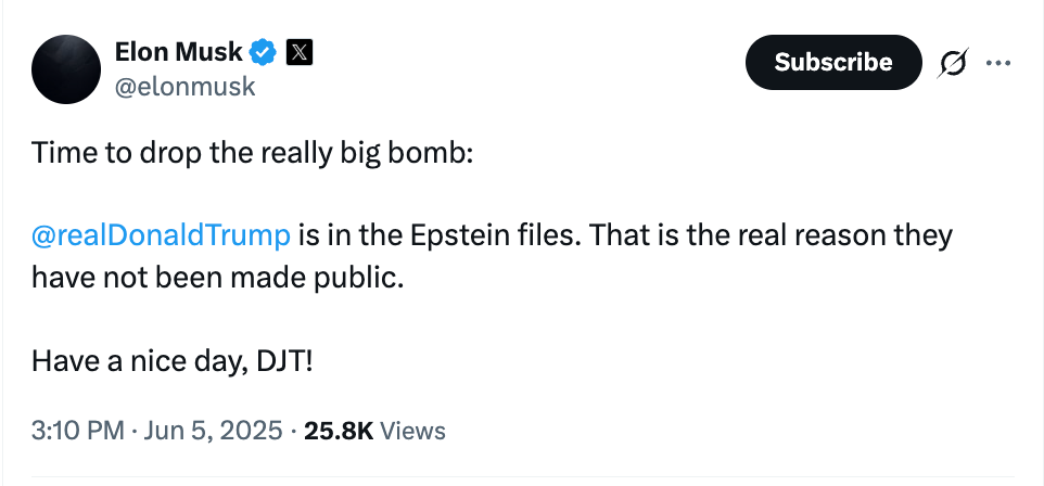 Musk made the bombshell claim in a post on X.