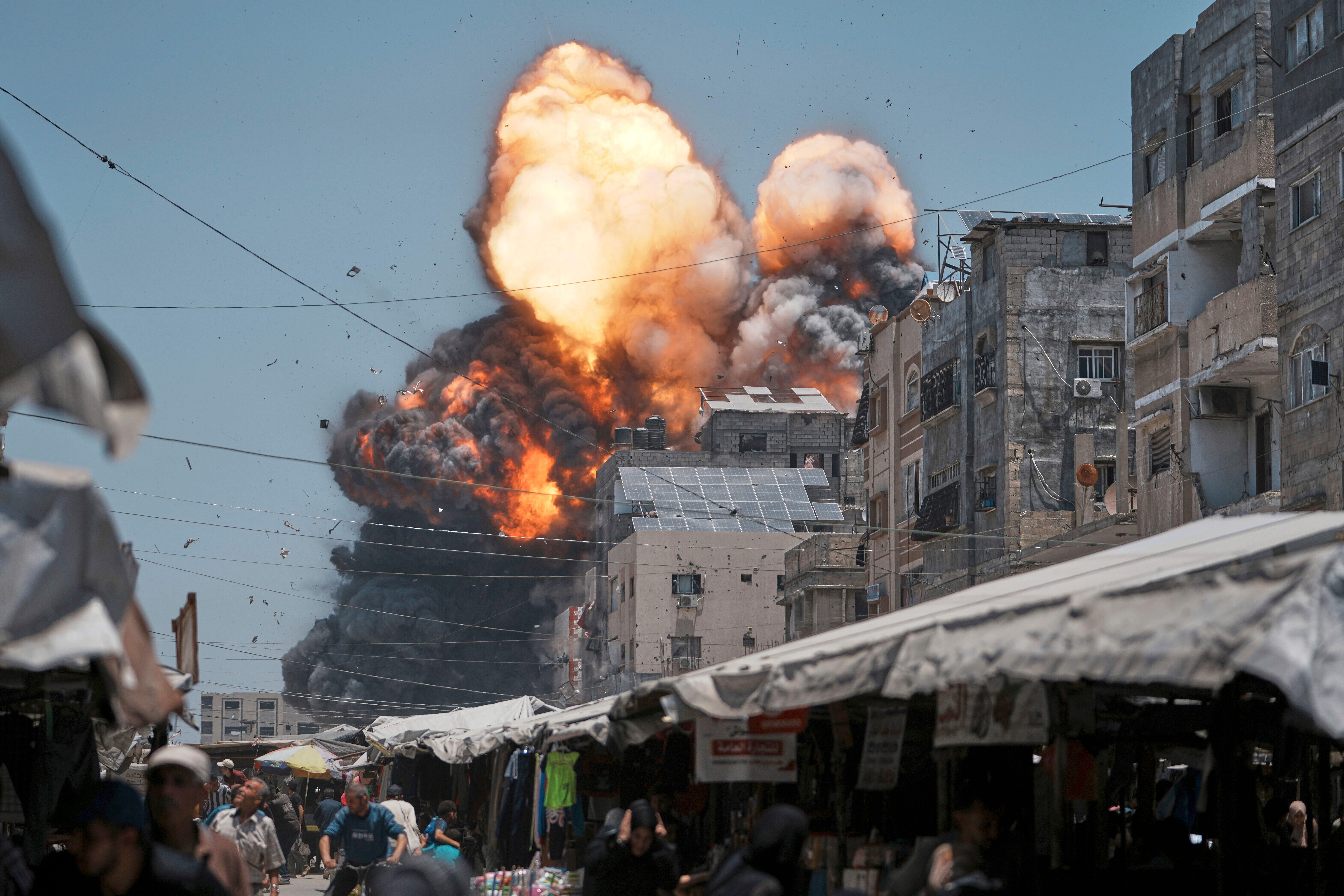 Thick smoke and flames erupt from an Israeli airstrike in Gaza City, Sunday, 1 June 2025