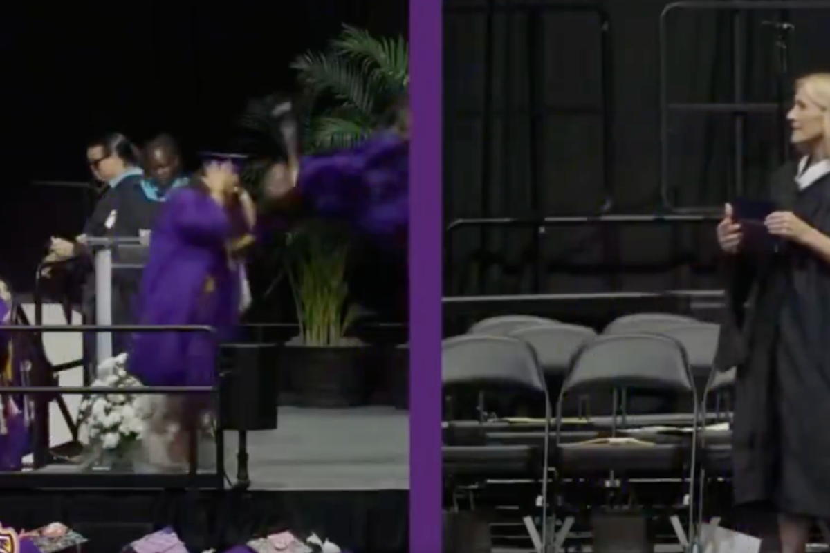 Watch: Celebrating student accidentally kicks girl in the face doing backflip at graduation ceremony