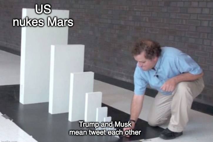 On social media, memes wondered whether the Trump-Musk slugfest would impact the Tesla billionaire’s plans to go to Mars.