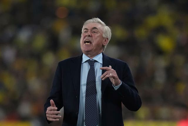 <p>Carlo Ancelotti during Brazil’s 0-0 draw at Ecuador</p>