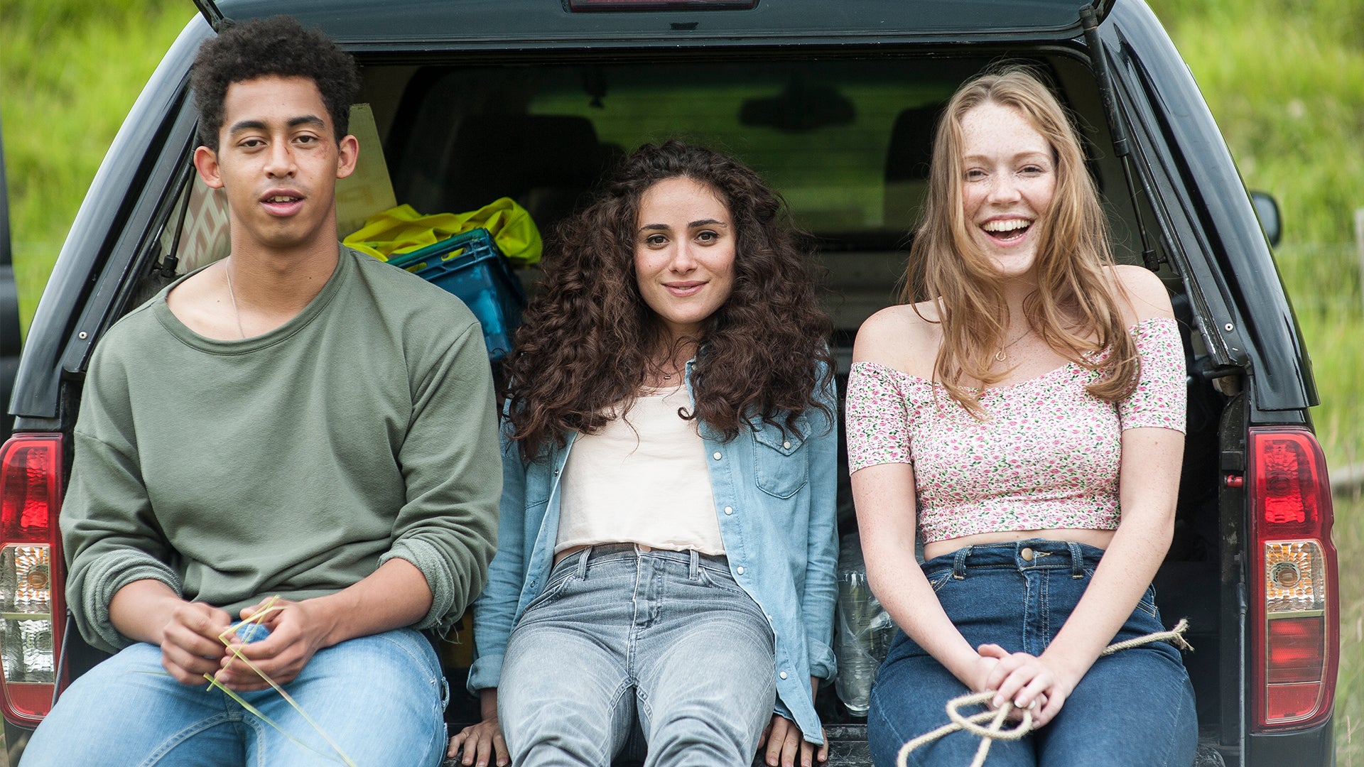 Spencer with her 'Glue' co-stars Jordan Stephens and Yasmin Paige