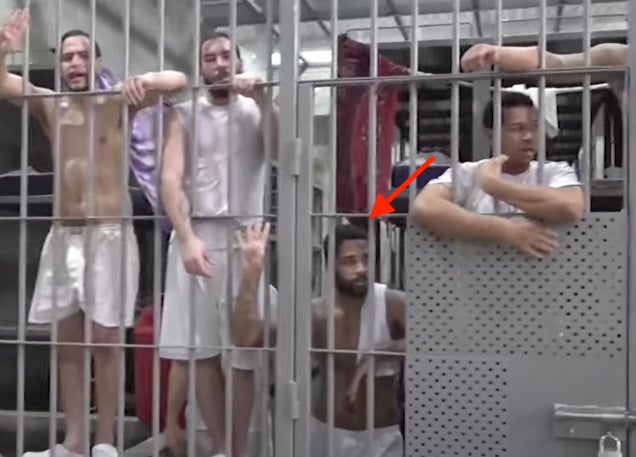 Ydalis Chirinos Polanco didn’t know her son Ysqueibel Peñaloza (second from right, arrow added) had been sent to El Salvador, until she saw him in the background of photos and news reports from inside the CECOT prison