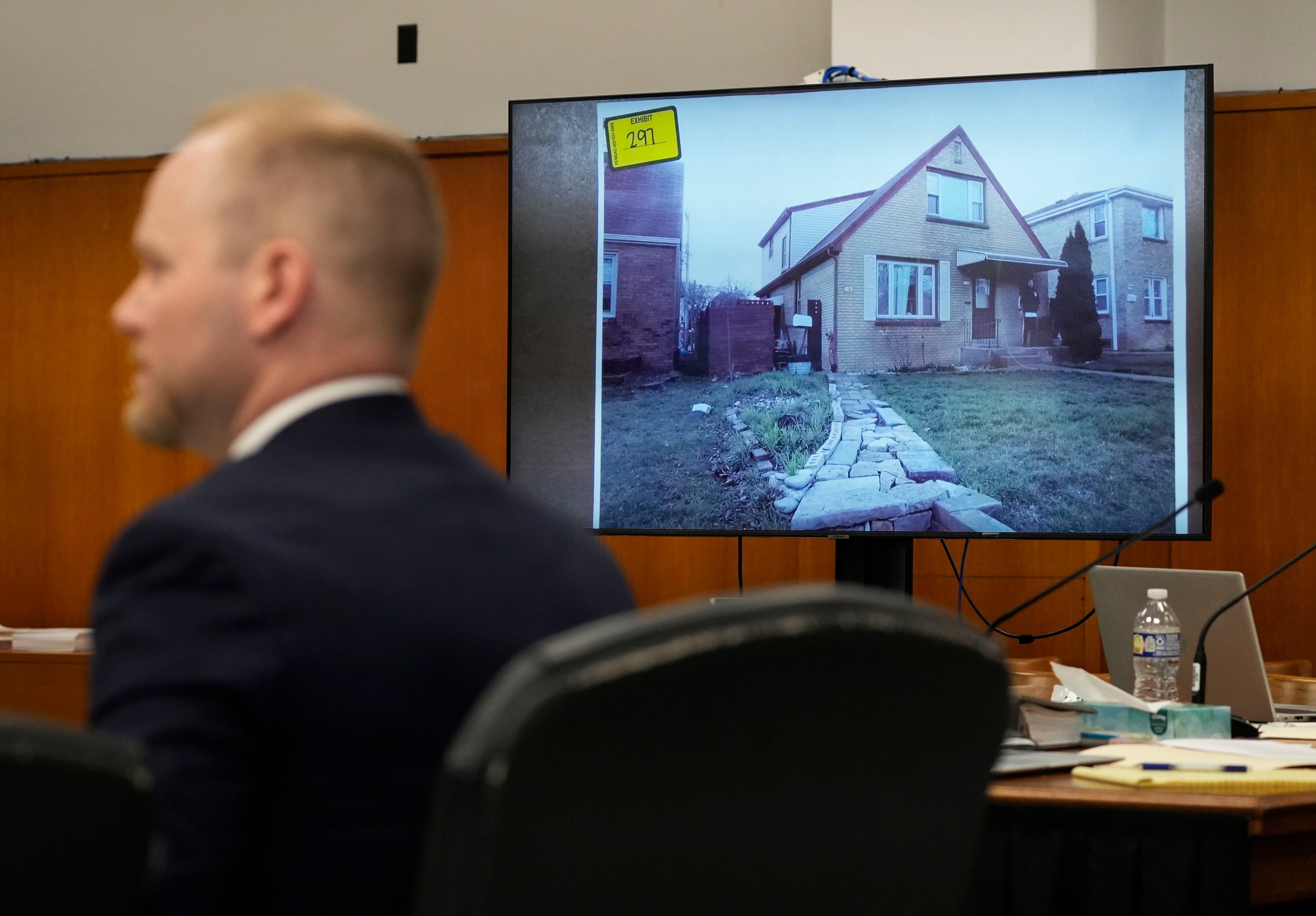 Prosecutor Ian Vance-Curzan shows the home where Maxwell Anderson lived and rented out part of the space during Anderson's trial in Milwaukee County Circuit court