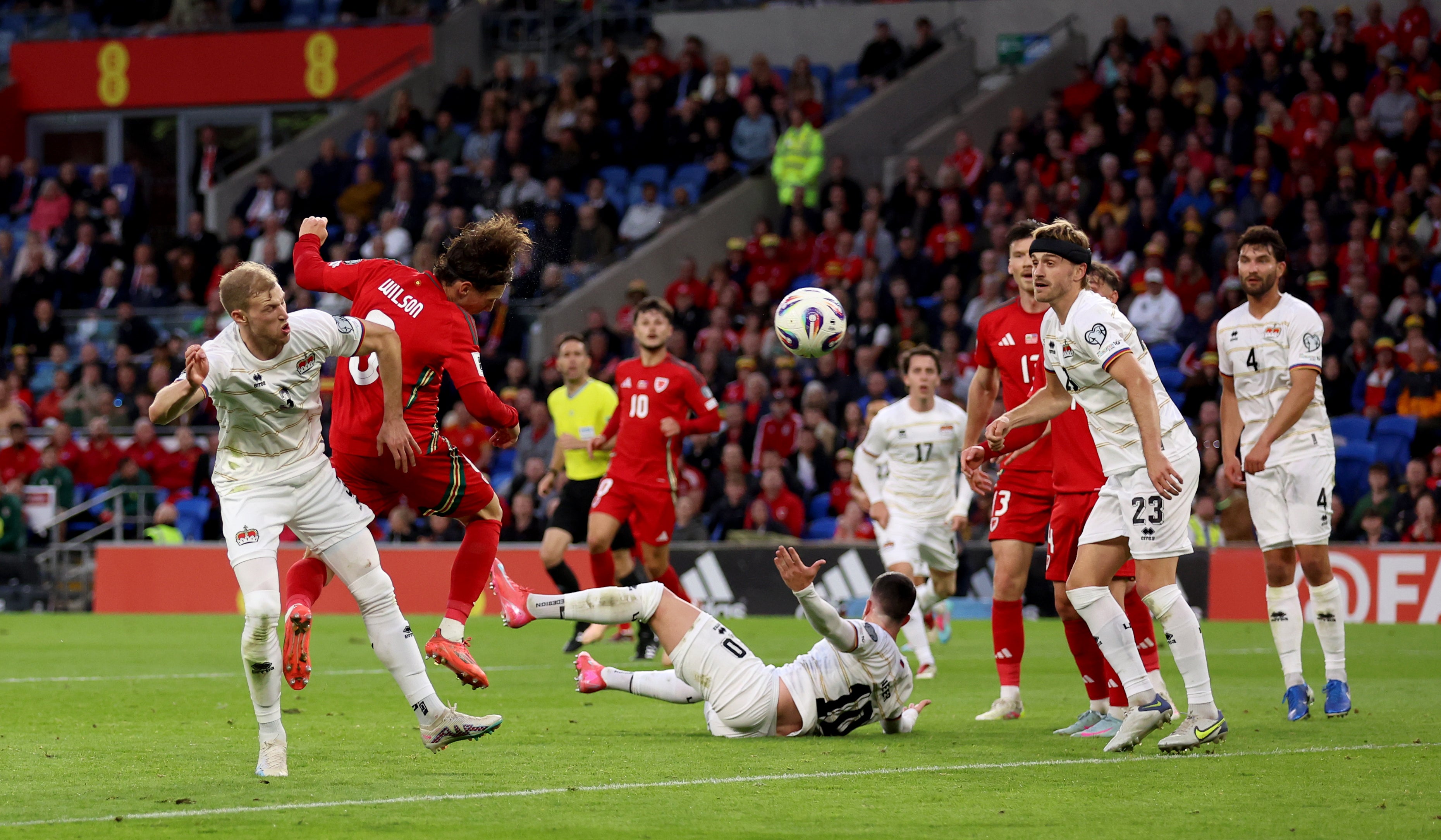 Harry Wilson scores Wales' second goal of the game during the World Cup Qualifier