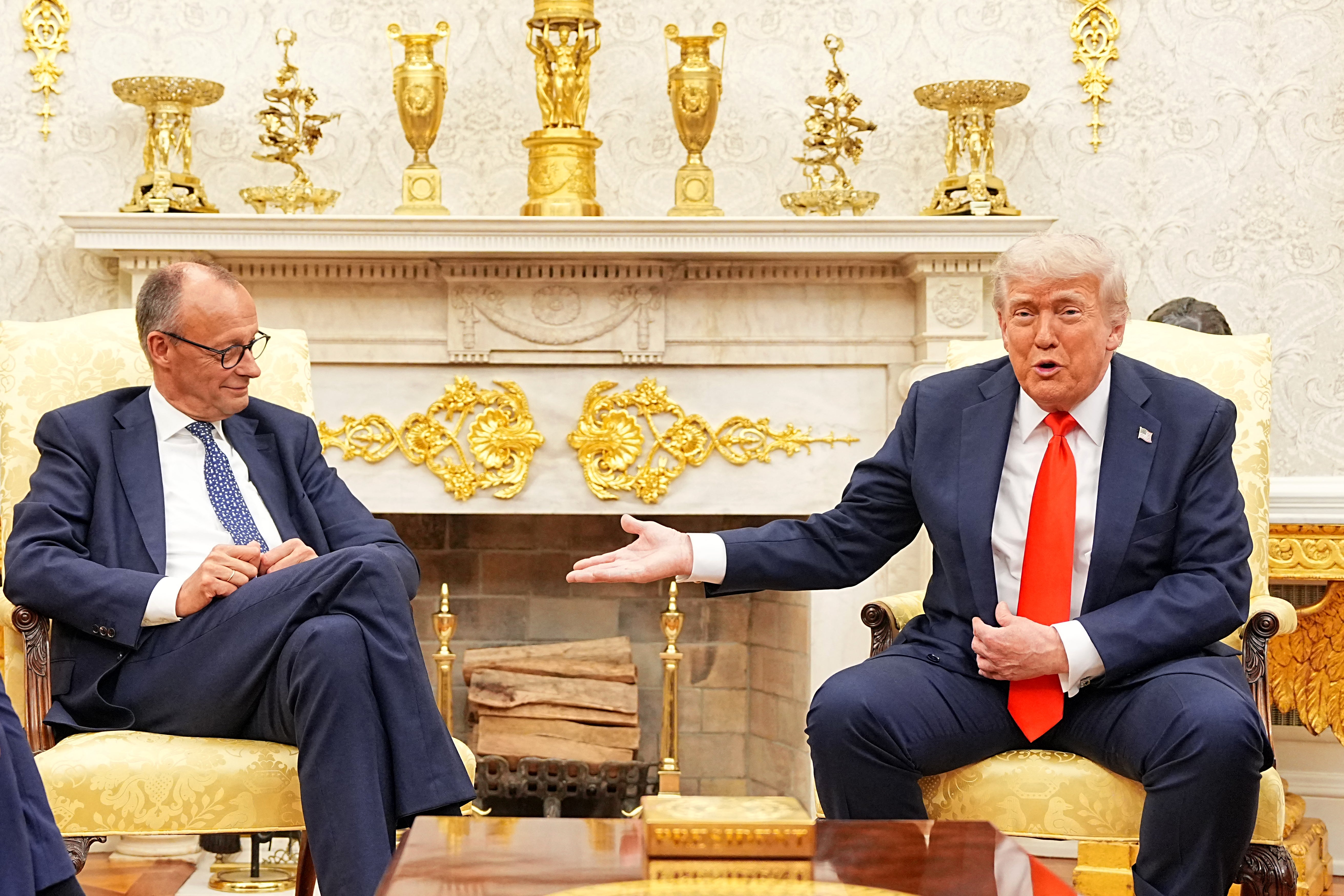 US president Donald Trump meets with German chancellor Friedrich Merz in the Oval Office of the White House