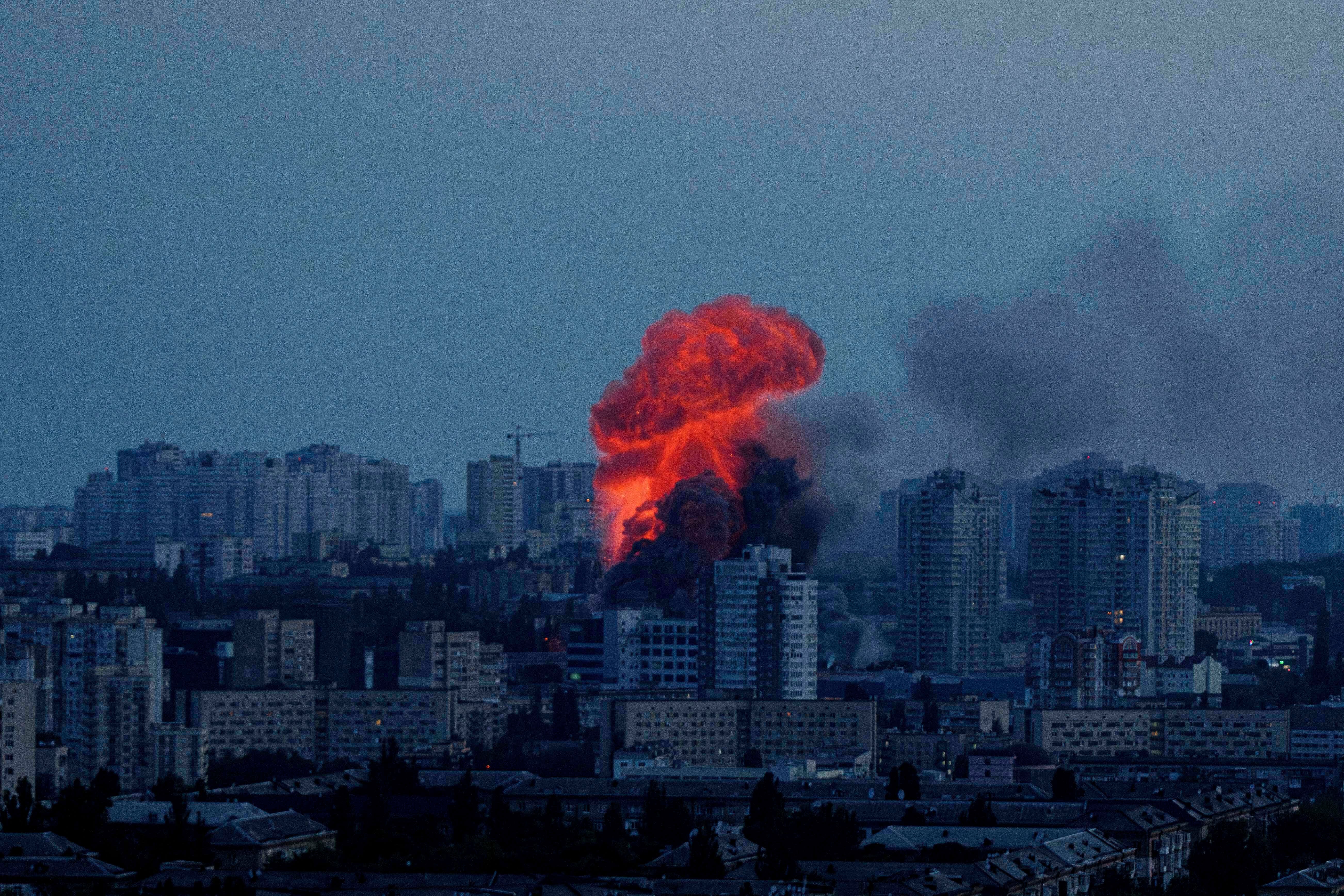 Explosion is seen after Russian air strike on Kyiv