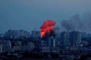 Explosion is seen after Russian air strike on Kyiv