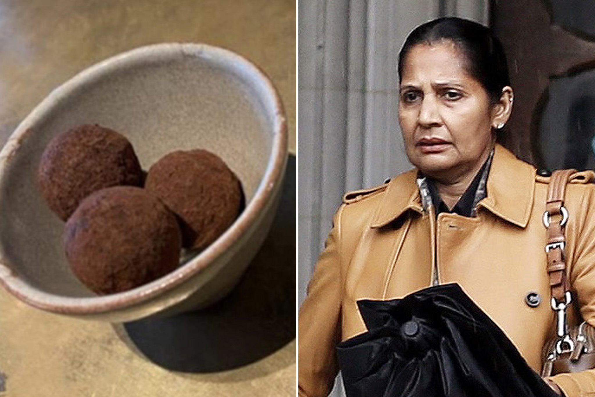 Rosina Malik outside Central London County Court, where she was suing for £100k claiming she slipped on a chocolate truffle in a fine dining restaurant