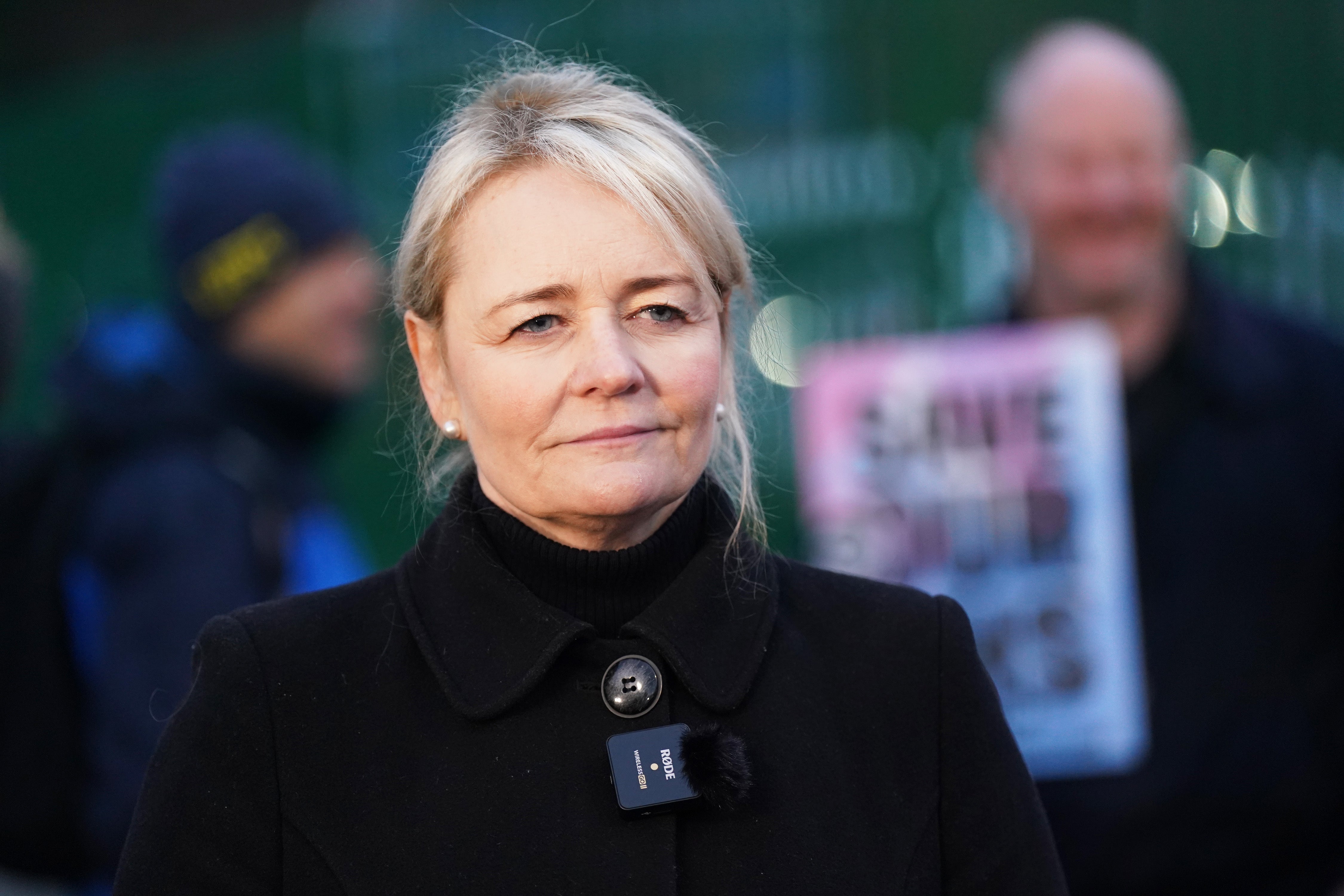 Sharon Graham standing on a picket line