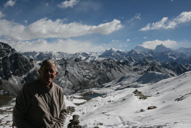<p>Cracking on: Simon Calder on a trek in Nepal, despite osteoporosis</p>