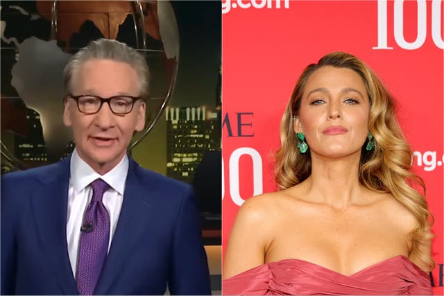 <p>Bill Maher (left) and Blake Lively</p>