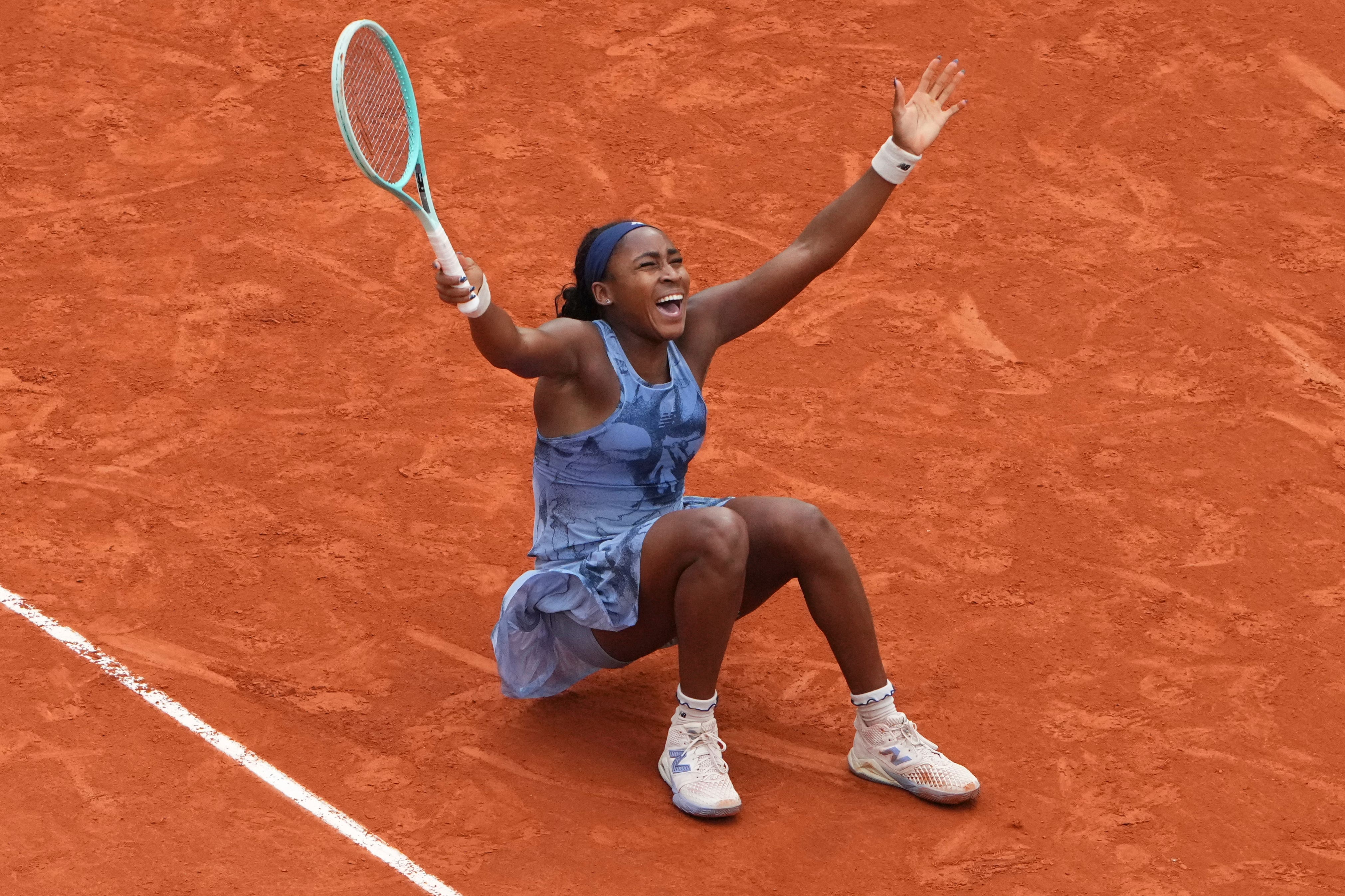 Coco Gauff celebrates victory in the French Open Final against Aryne Sabalenka