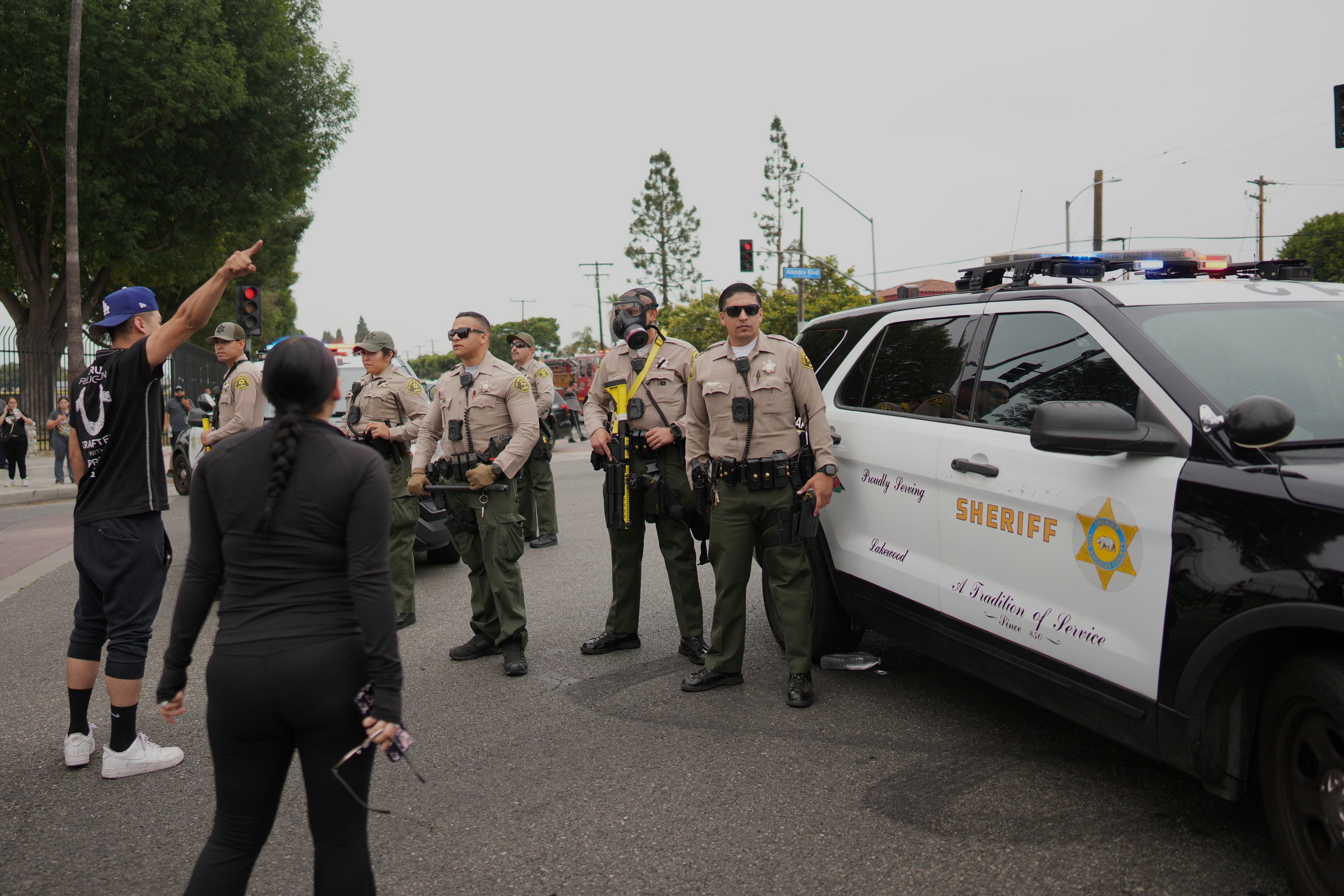 Protesters face Sheriff's Officers in Paramount part of LA