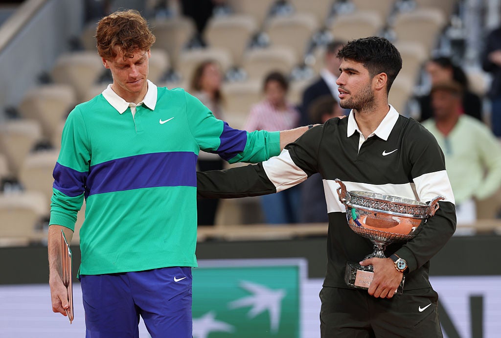 Alcaraz consoles Sinner after winning the French Open final