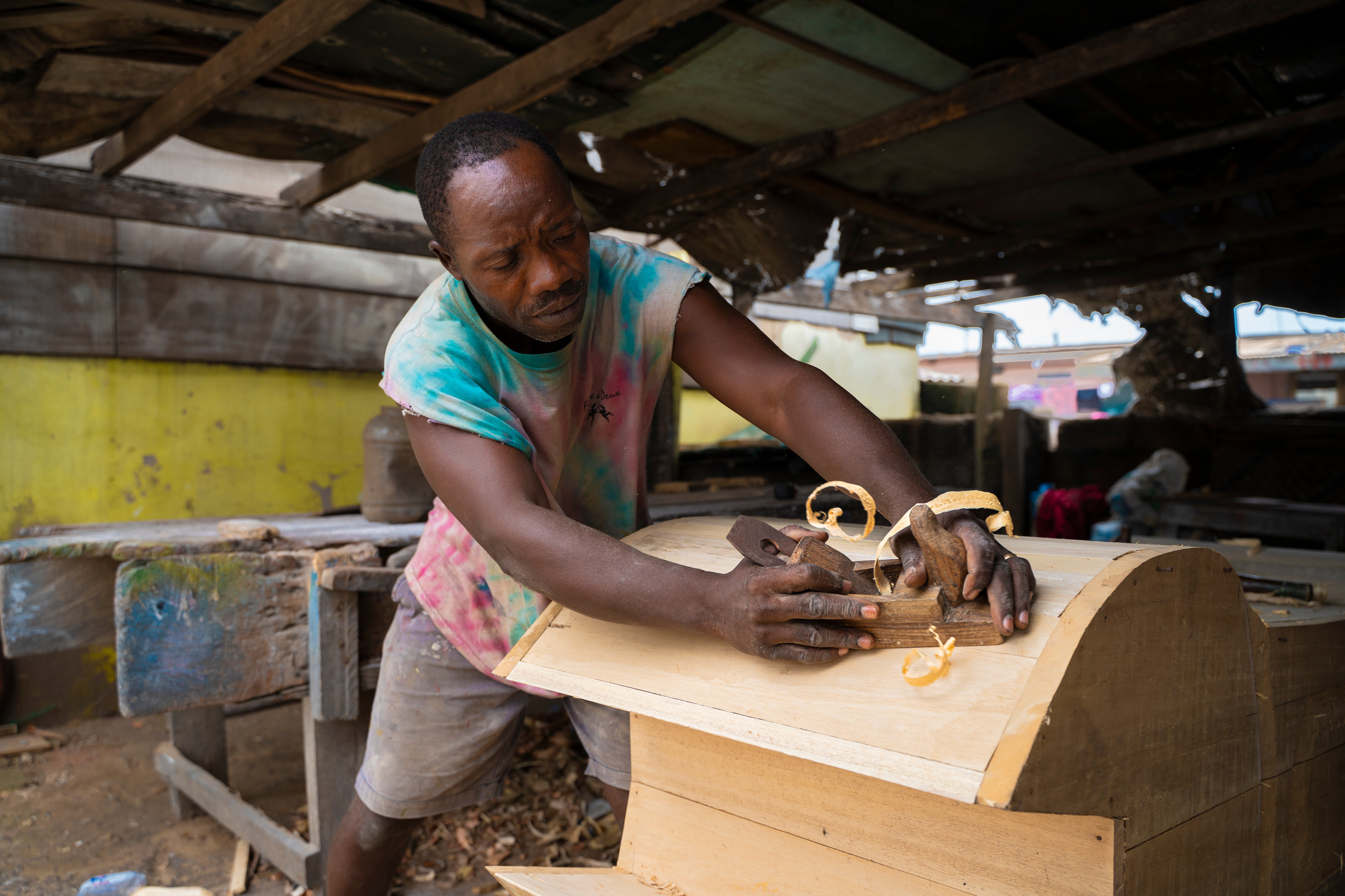 Eric Kpakpo Adotey at work in his studio in Accra, Ghana