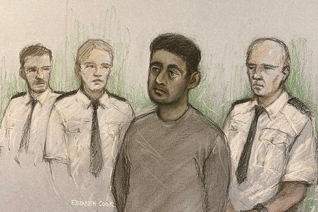 Court artist drawing of Habibur Masum appearing in the dock at Bradford Magistrates’ Court, West Yorkshire (Elizabeth Cook/PA)