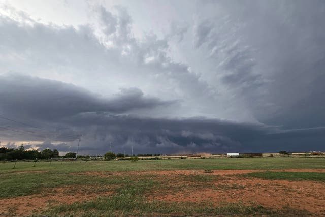 <p>Storms and 'golfball-sized' hail pictured in Trent, Texas on Sunday night</p>