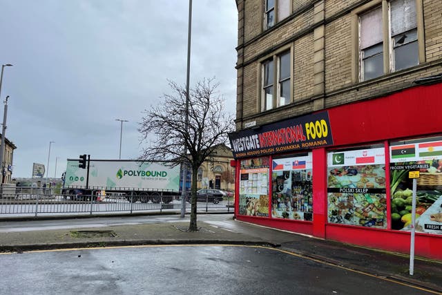 The scene in Bradford city centre where Kulsuma Akter was stabbed to death in the street as she pushed her baby in a pram (Dave Higgens/PA)
