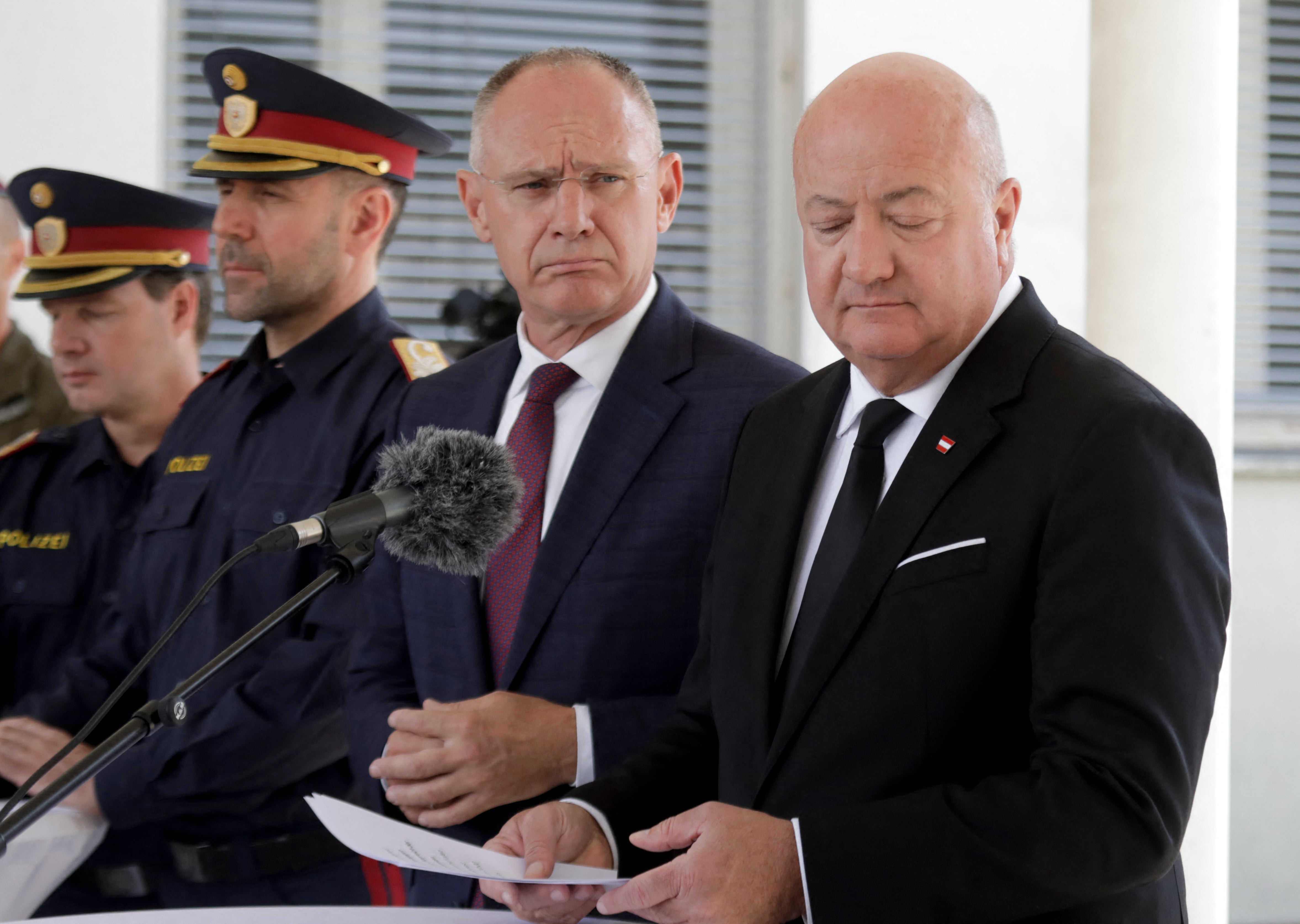Chancellor Christian Stocker attend a press conference near a school where several people died in a shooting
