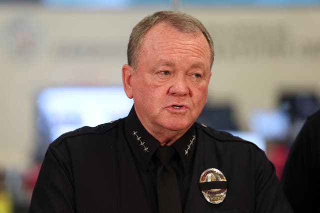 <p>LAPD chief Jim McDonnell has blamed masked ‘anarchists’ for stirring up violence in the city, and promised multiple more arrests will take place</p>