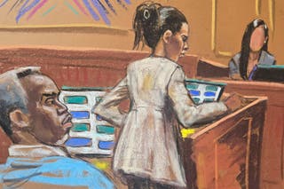 Combs watchd as defense attorney Teny Geragos cross-examined a witness testifying under the pseudonym ‘Jane’ to protect her privacy on June 10