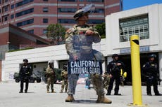 LA protests live: Trump claims ‘paid agitators’ are being armed with bricks to throw at police
