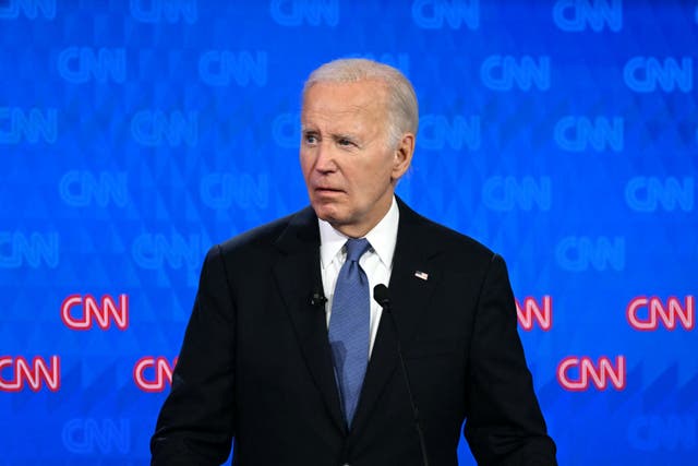 <p>U.S. President Joe Biden during a CNN presidential debate in Atlanta, Georgia, on June 27, 2024. While Biden was debating then-Republican candidate Donald Trump, prosecutors allege that Adam Benjamin Hall, 23, was in the city and plotting to infiltrate the debate and assassinate Biden</p>