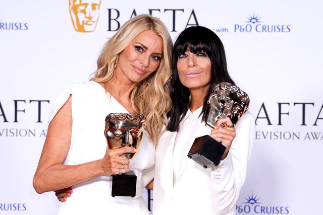 Tess Daly and Claudia Winkleman in the press room after winning the Best Entertainment award for Strictly Come Dancing at the BAFTA TV Awards 2024, at the Royal Festival Hall in London (Ian West/PA)