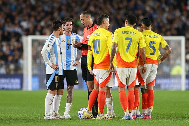<p>Lionel Messi (left) was not happy with James Rodriguez (centre) for his comments on the 2024 Copa America final</p>
