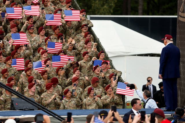 <p>President Donald Trump arrives at the America 250 celebration at Fort Bragg in Fayetteville, N.C., Tuesday, June 10, 2025</p>