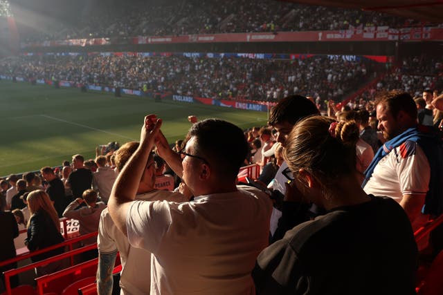 <p>England fans during the international friendly match between England and Senegal at City Ground on 10 June 2025, Nottingham, England</p>